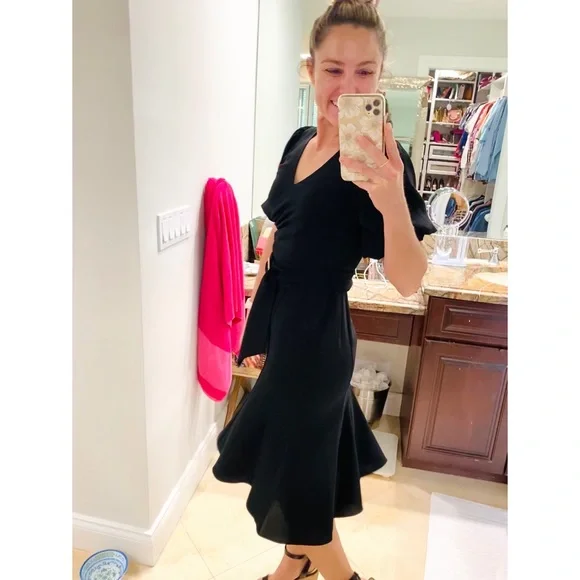 Shoshanna Esmeralda Puff-Sleeve Crepe Dress in Jet Black sz 2 NWT - Picture 6 of 16